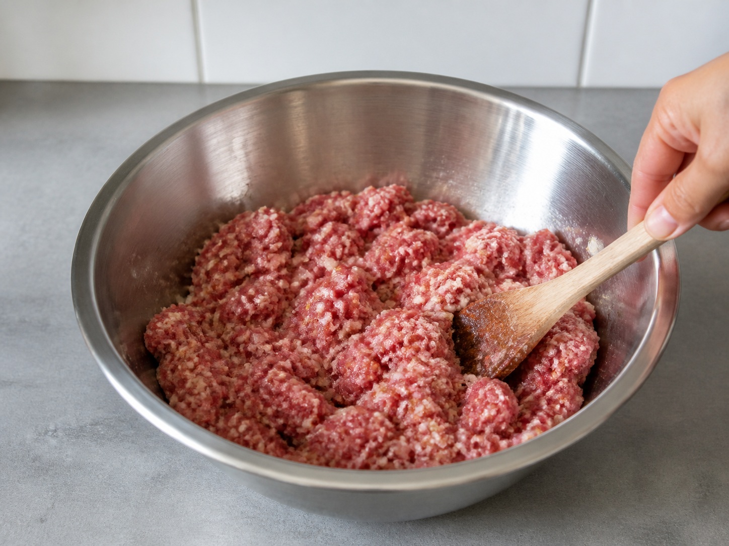 Paghaluin ang beef meatball mixture: Paghaluin ang beef meatball mixture. Gamitin nang sunod-sunod ang nakalistang sangkap at angkop na gamit sa bahay; tiyaking tama ang lagay ng pagkain bago magpatuloy.