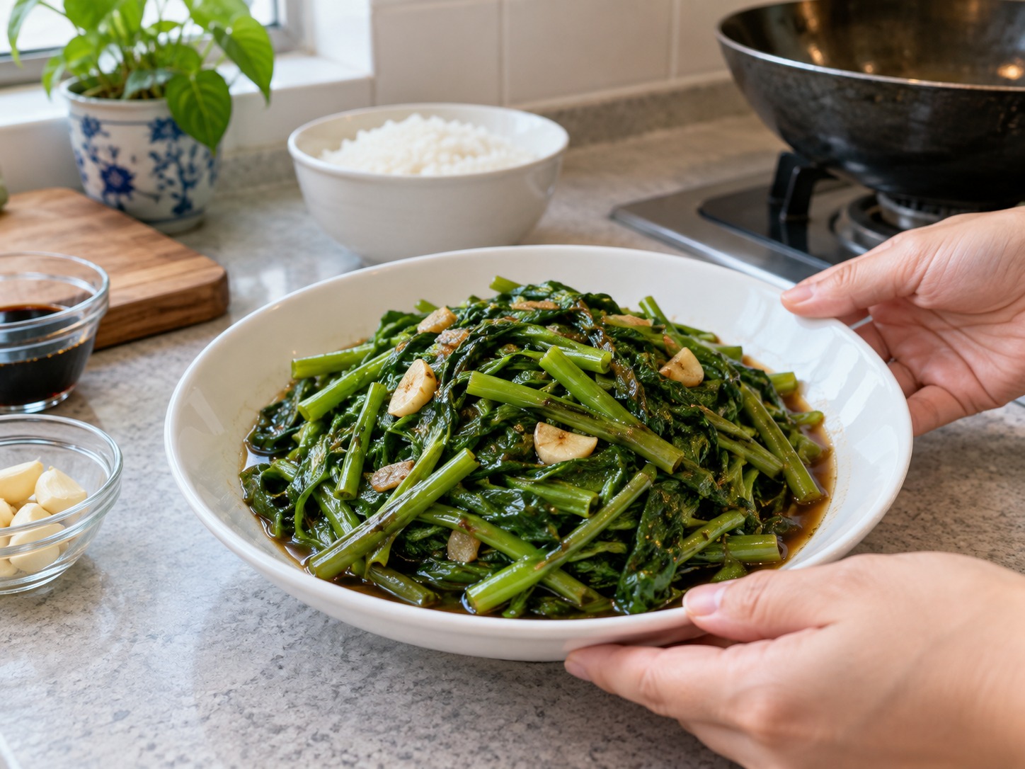 菲律賓醋香炒通菜 Adobong Kangkong — 完成圖