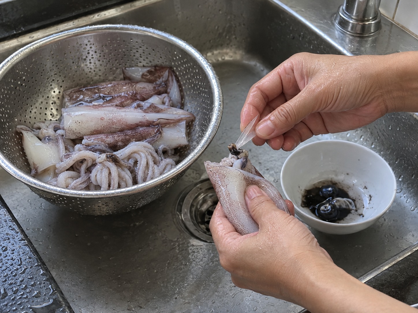 菲律賓墨汁醋燴魷魚 — 清理魷魚