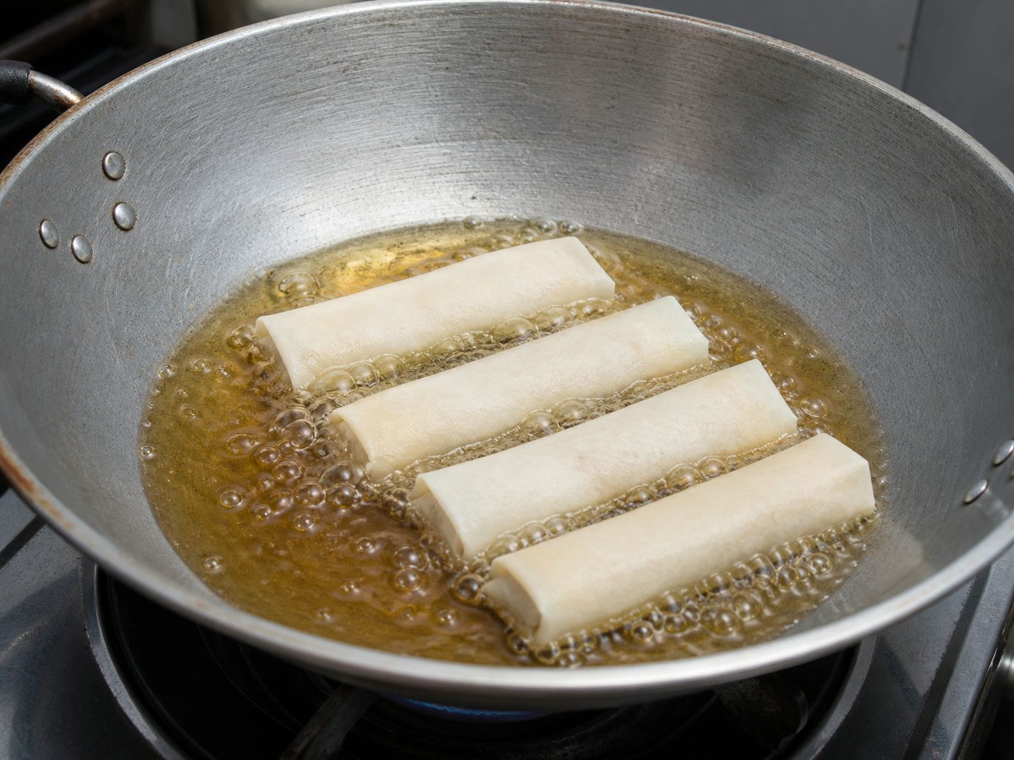 Filipino Caramelised Banana Turon: Fry seam-side down