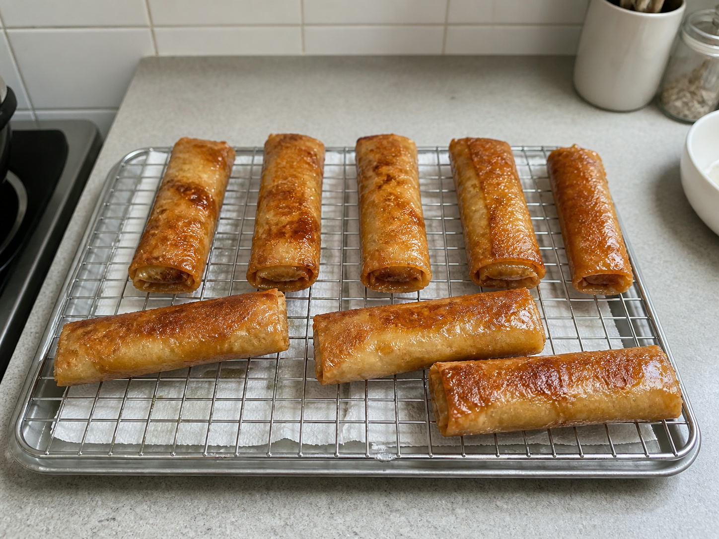 Filipino Caramelised Banana Turon: Drain the rolls