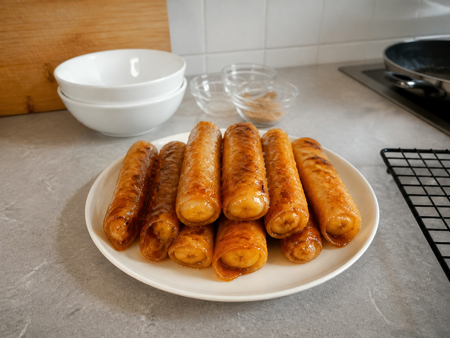 Filipino Caramelised Banana Turon: Cool and serve