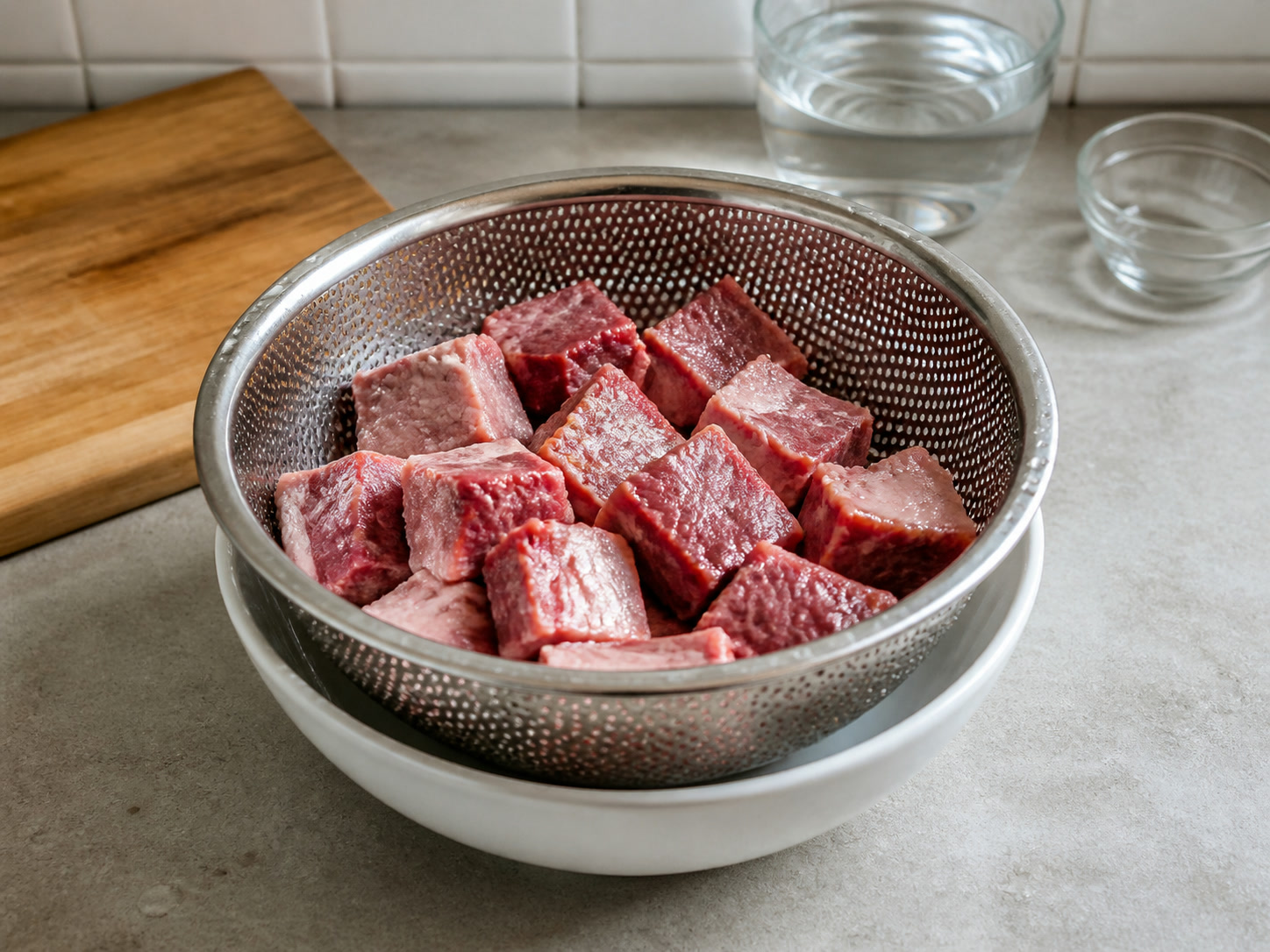 Filipino Beef Kare-Kare: Cut and rinse beef