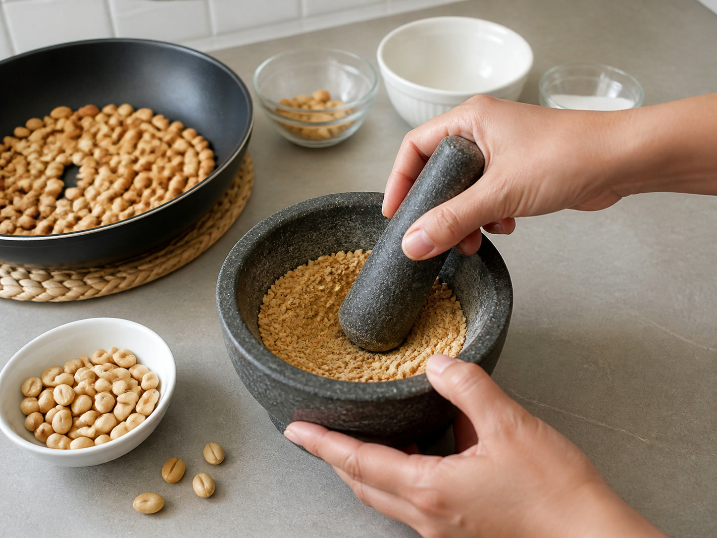 Filipino Beef Kare-Kare: Toast and grind peanuts