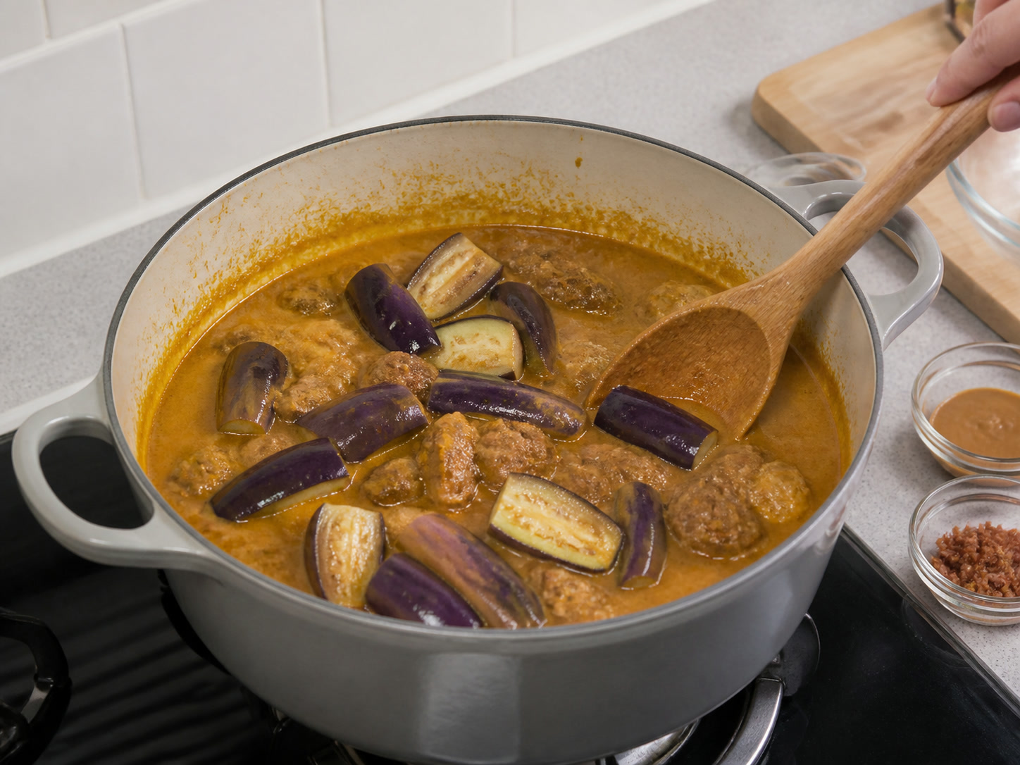 Filipino Beef Kare-Kare: Cook the eggplant