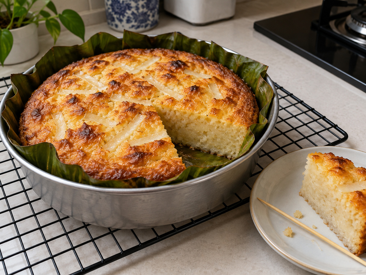 菲律賓椰香米糕 Bibingka — 竹籤測試放涼切件