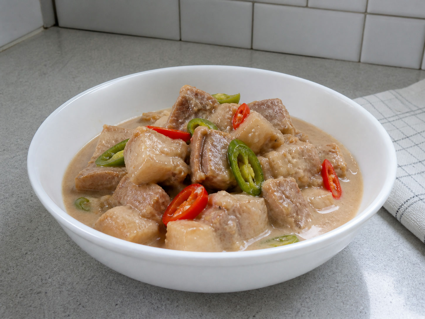 Filipino Bicol Express Coconut Pork finished dish