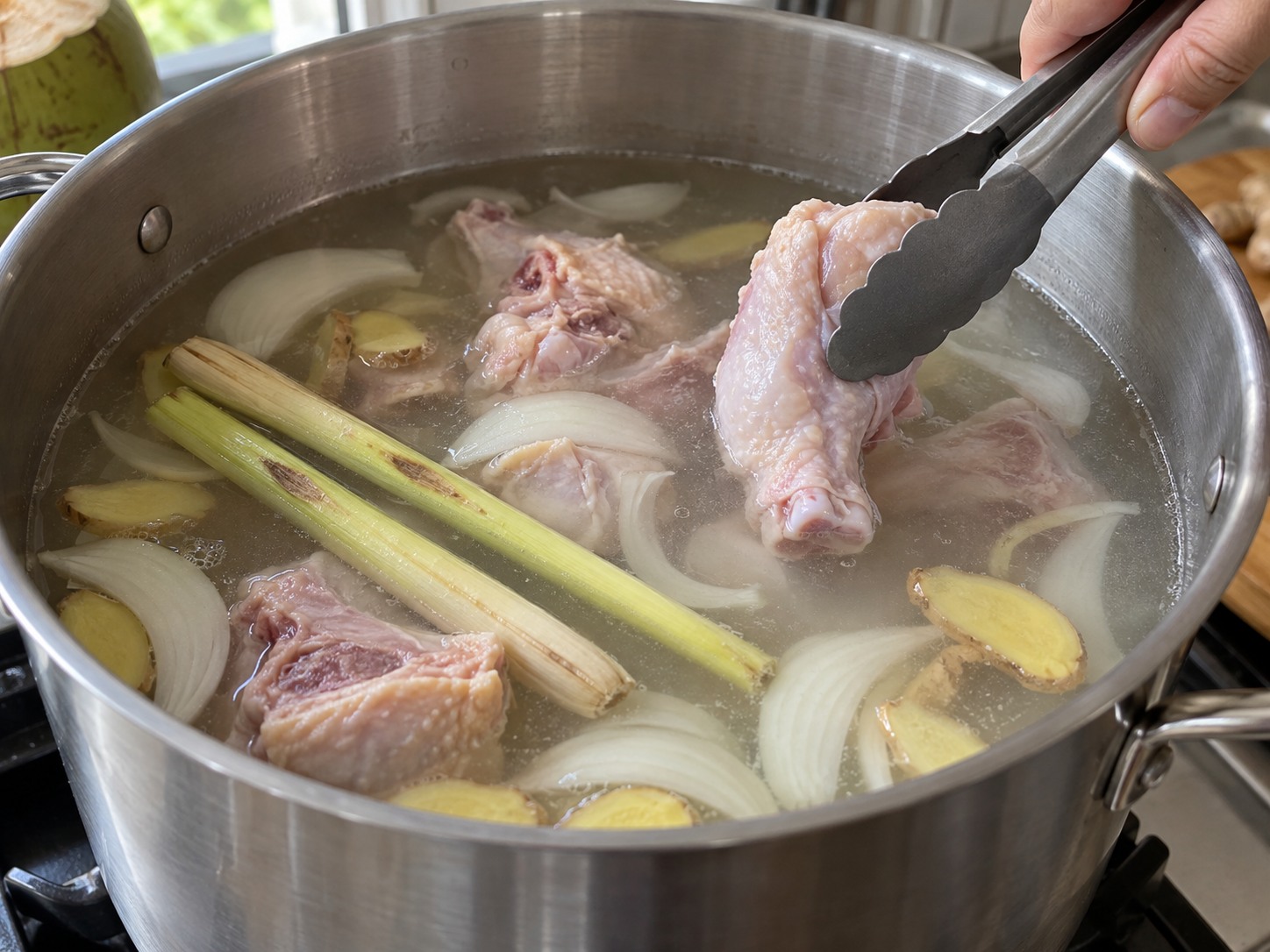 Binakol Coconut Chicken Soup — Add chicken and aromatics