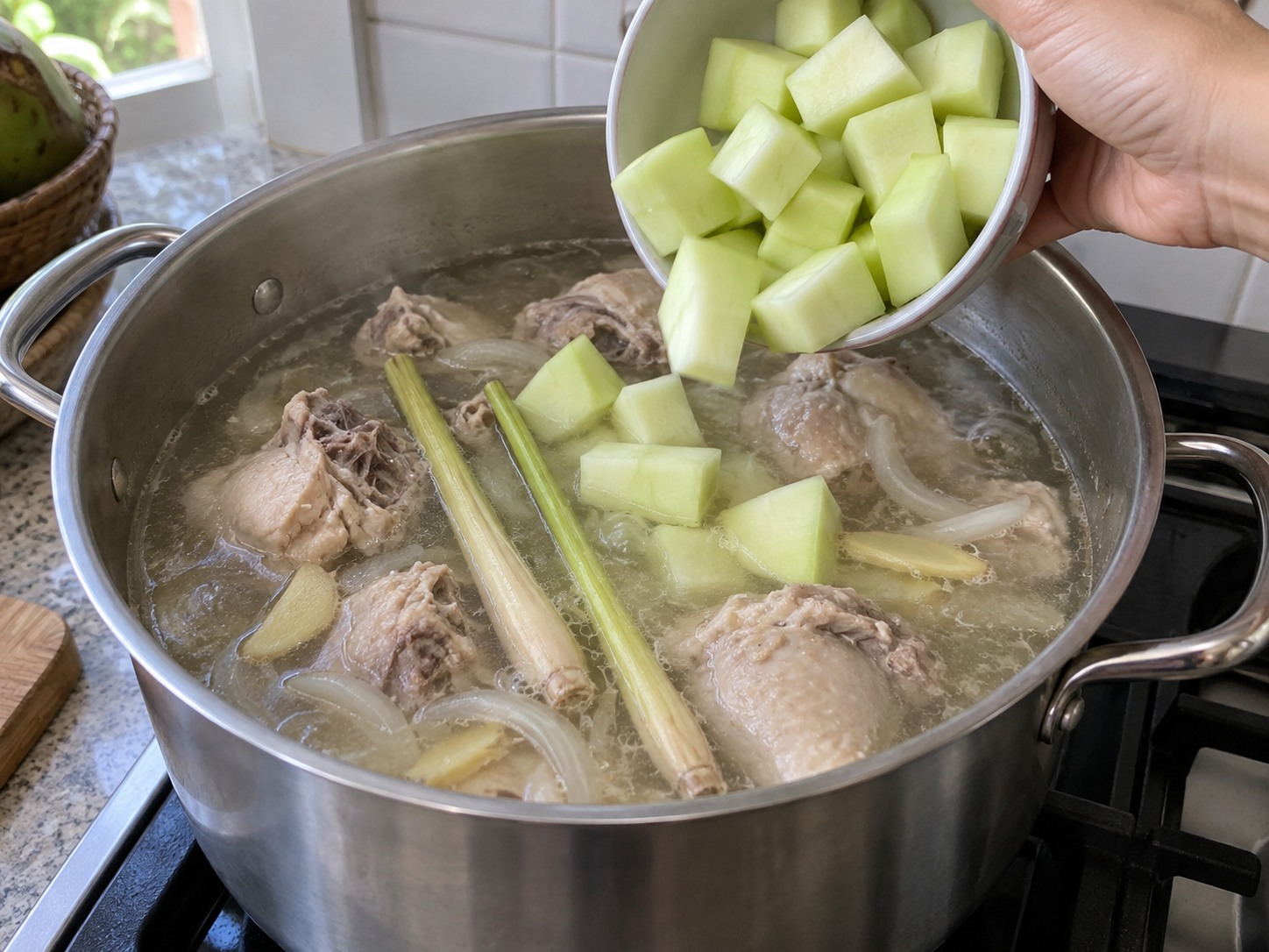 Binakol Coconut Chicken Soup — Add the papaya