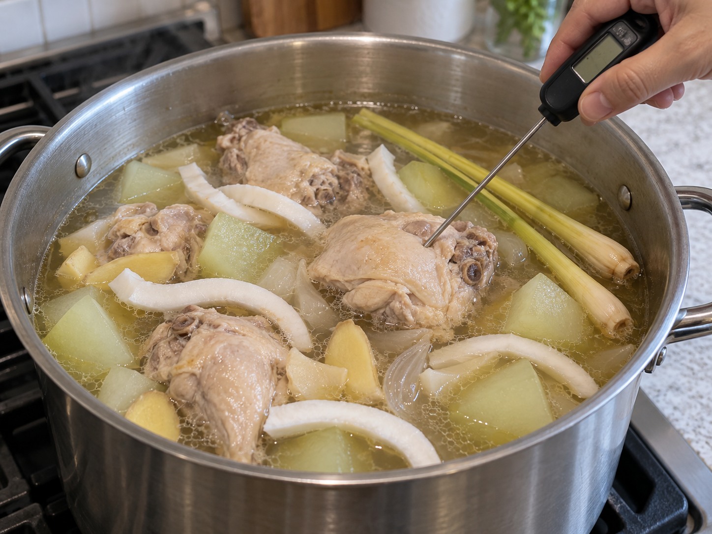 Binakol Coconut Chicken Soup — Check chicken temperature