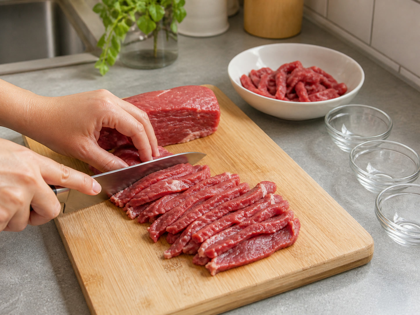Bistek Tagalog Daging Sapi: Iris daging sapi
