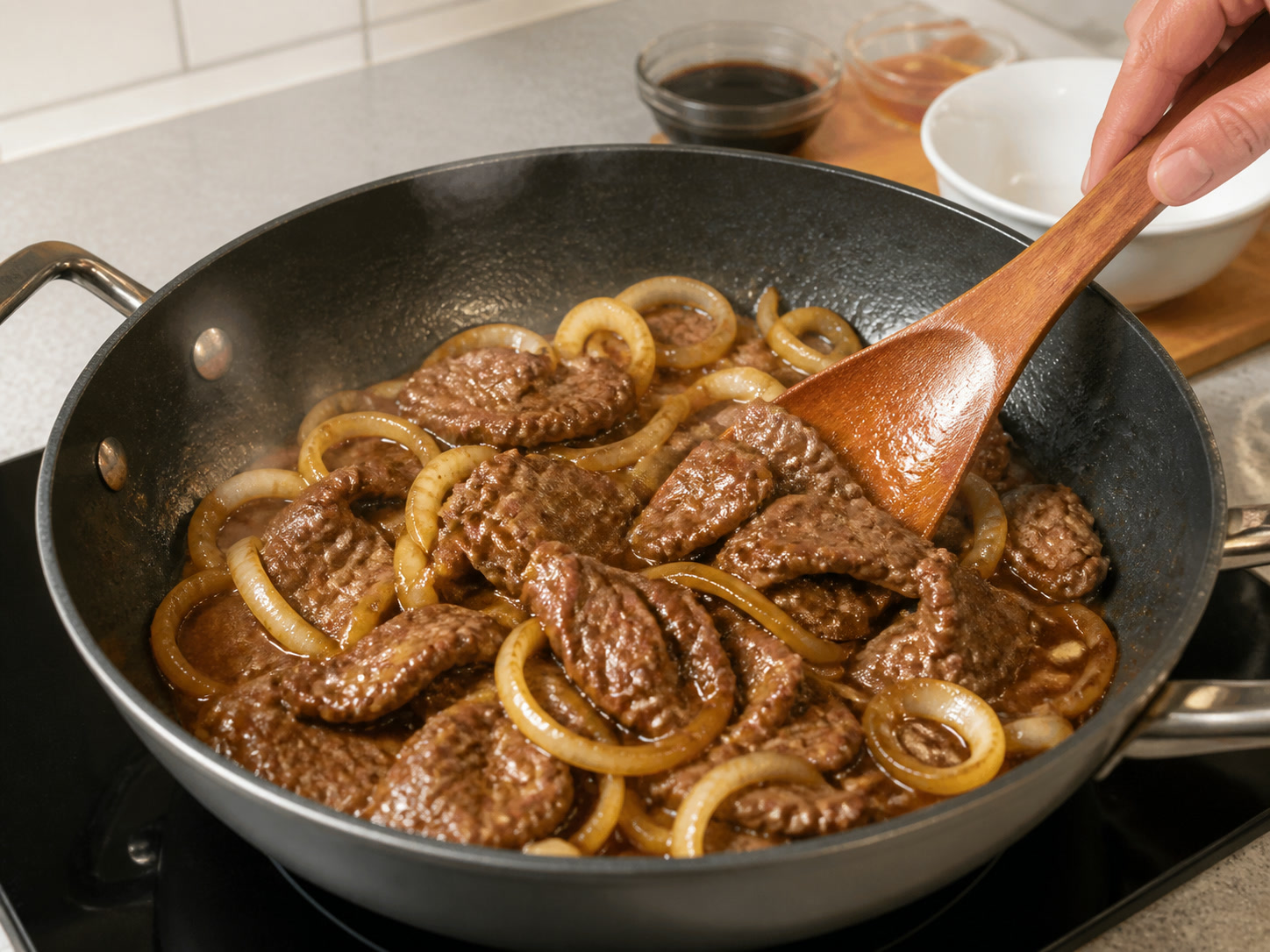 Bistek Tagalog Daging Sapi: Masukkan kembali daging
