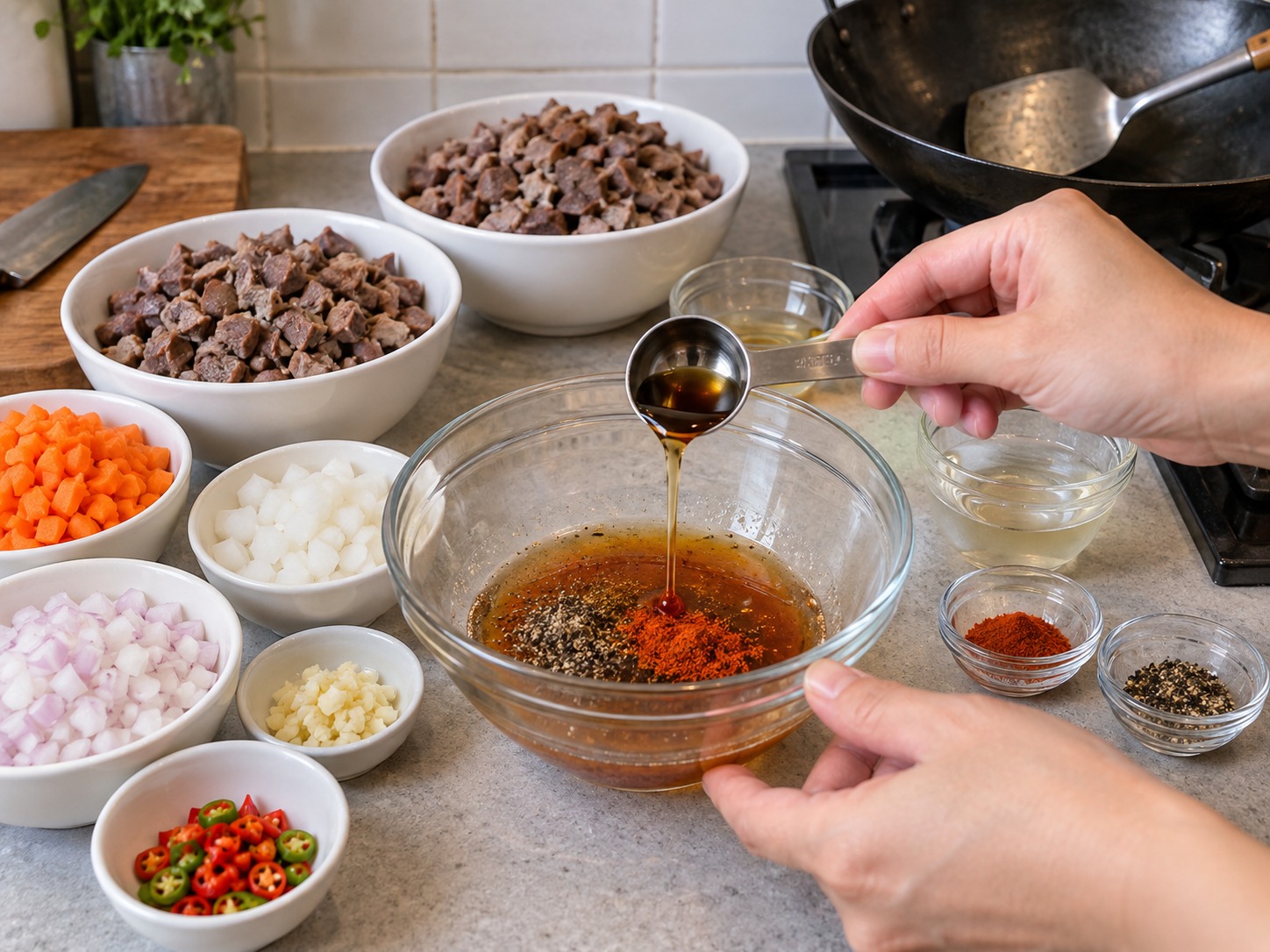Bopis — Paghaluin ang suka, patis, annatto, at pamintang itim