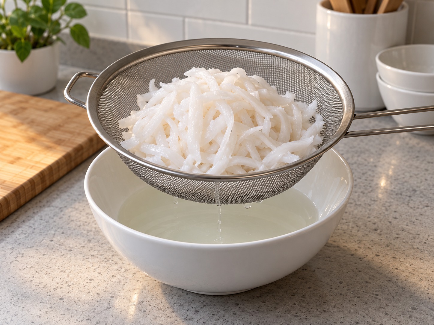 菲律賓班蘭椰青甜品 — 椰青絲按包裝瀝乾,保持冷藏