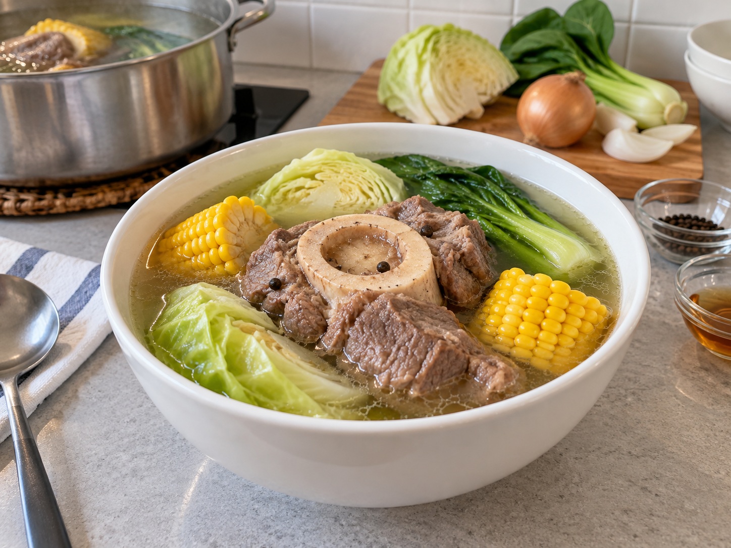 Filipino Bulalo Beef Marrow Soup — finished dish