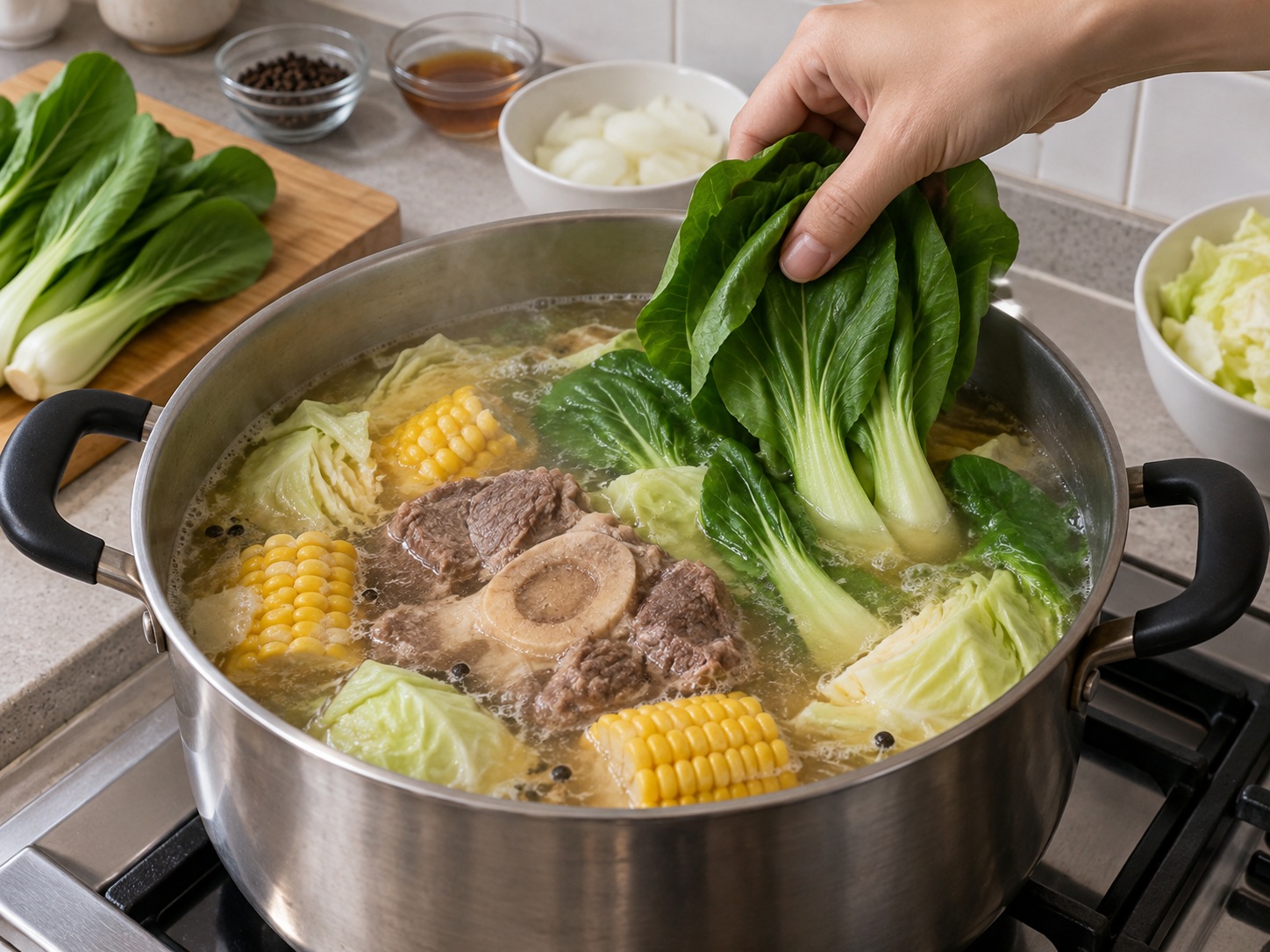 菲律賓牛骨髓牛腱湯 — 完成白菜