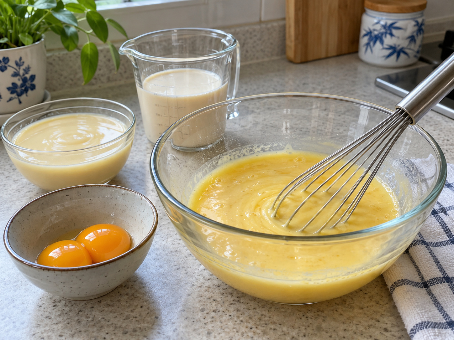 菲律賓木薯椰奶糕 Cassava Cake — 焗糕時在另一碗把蛋黃、100克煉奶及淡奶打勻