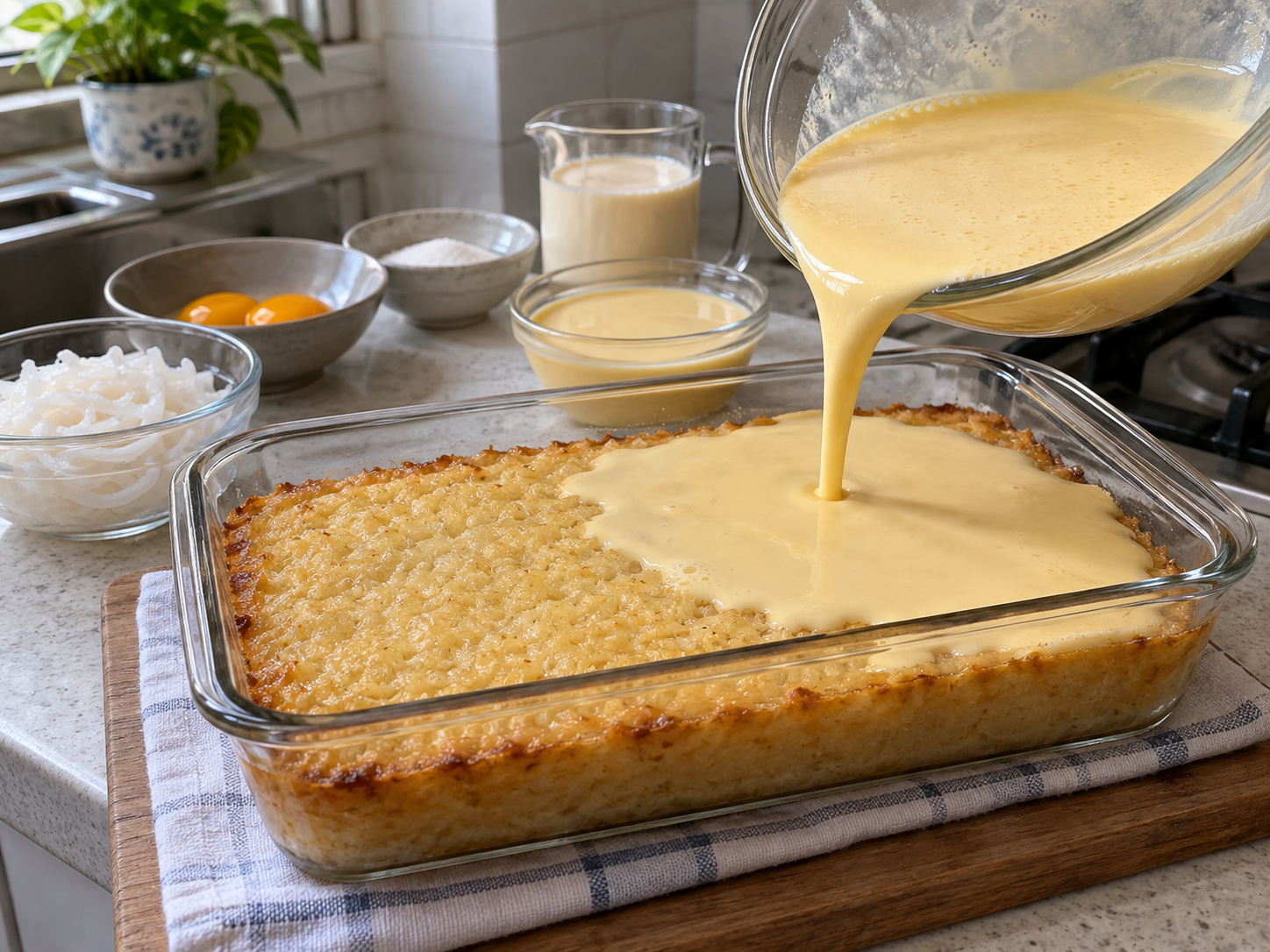 菲律賓木薯椰奶糕 Cassava Cake — 取出已熟木薯糕