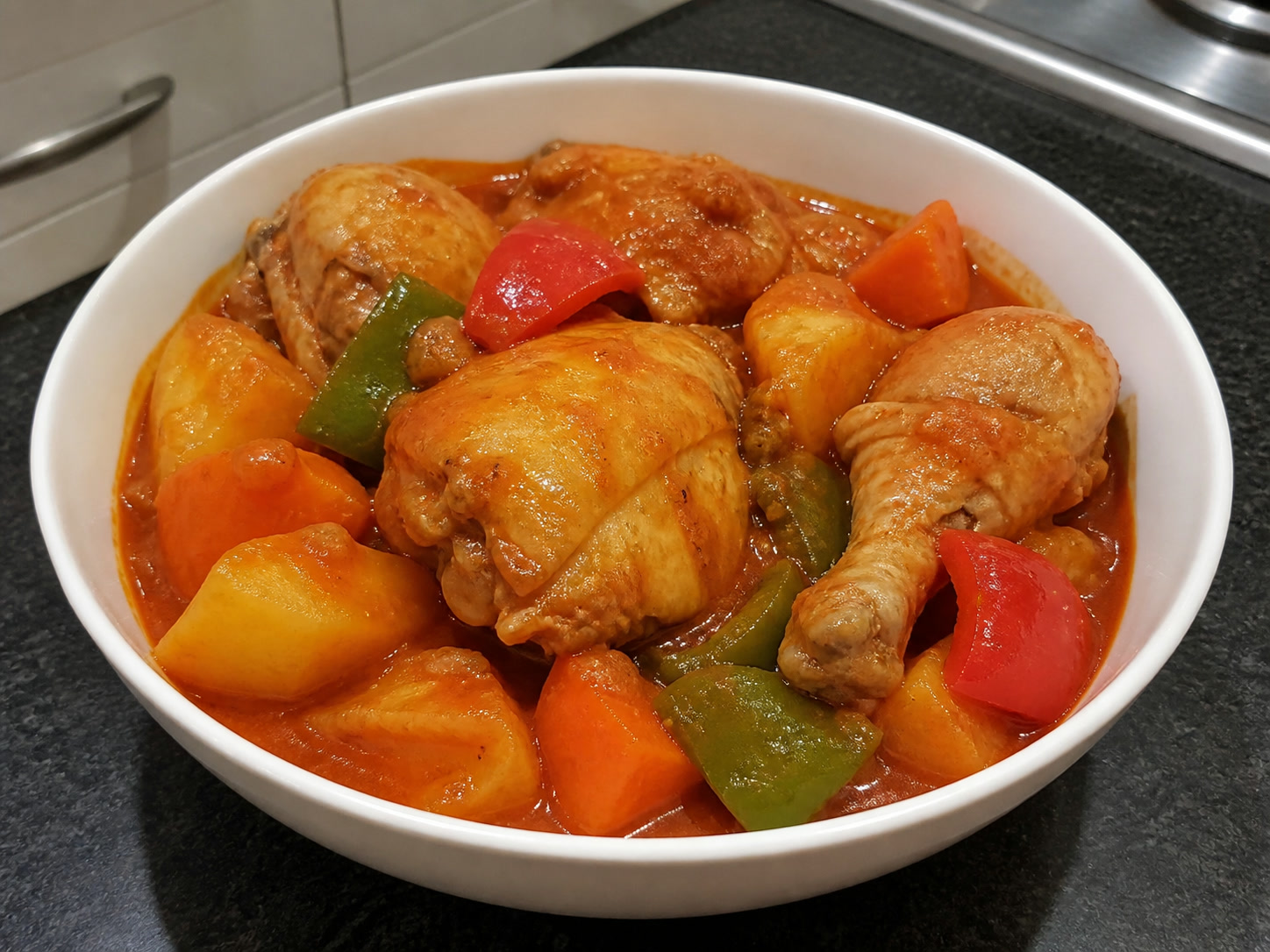 Filipino Chicken Afritada finished dish