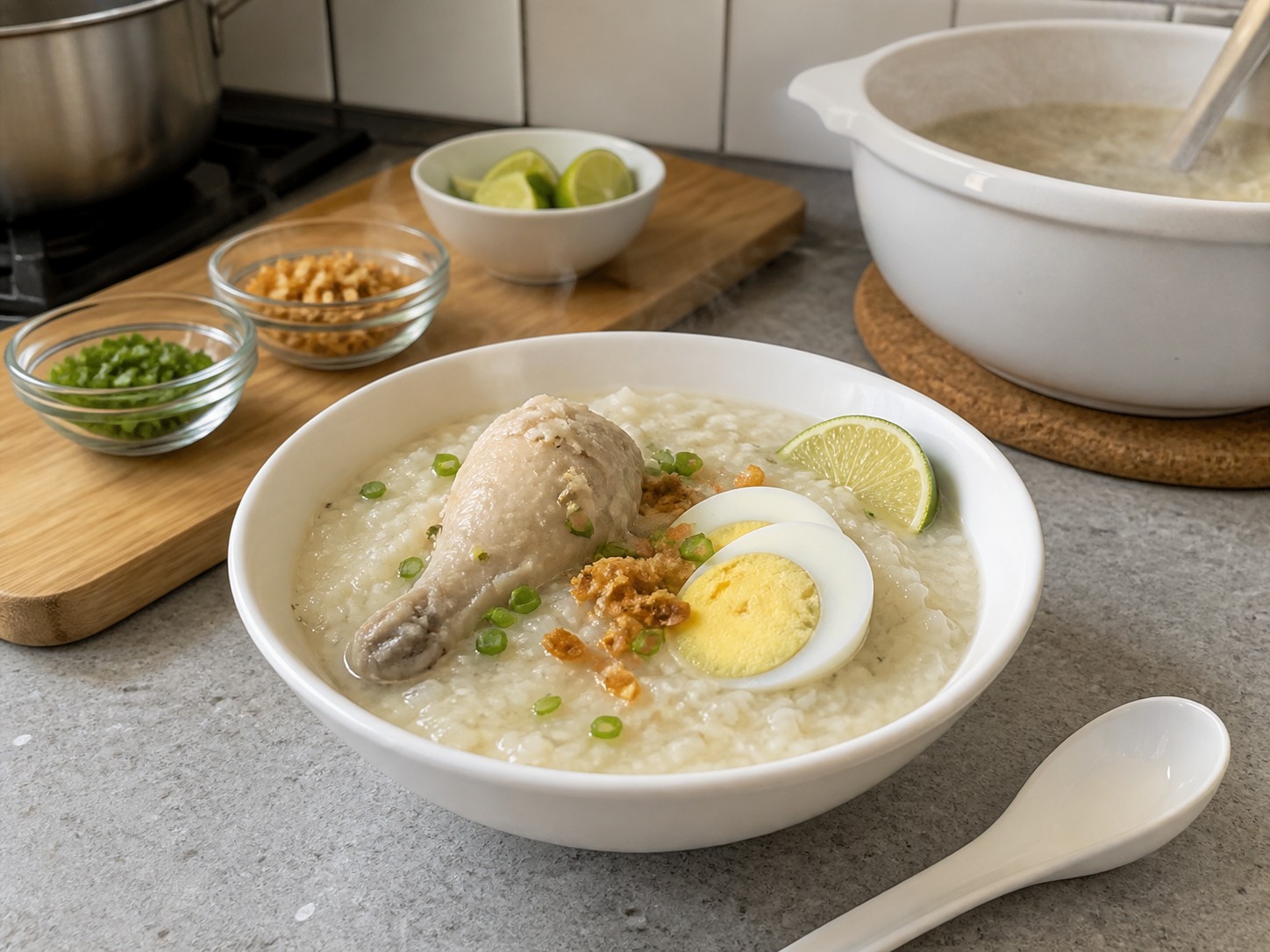 Bubur Ayam Jahe ala Filipina — hidangan selesai