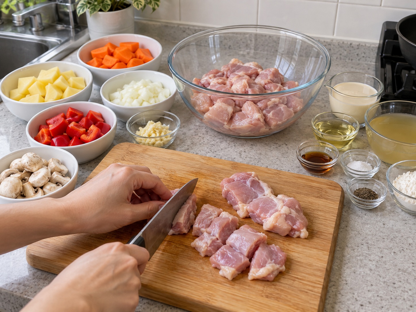 Filipino Chicken Pastel — Cut the chicken