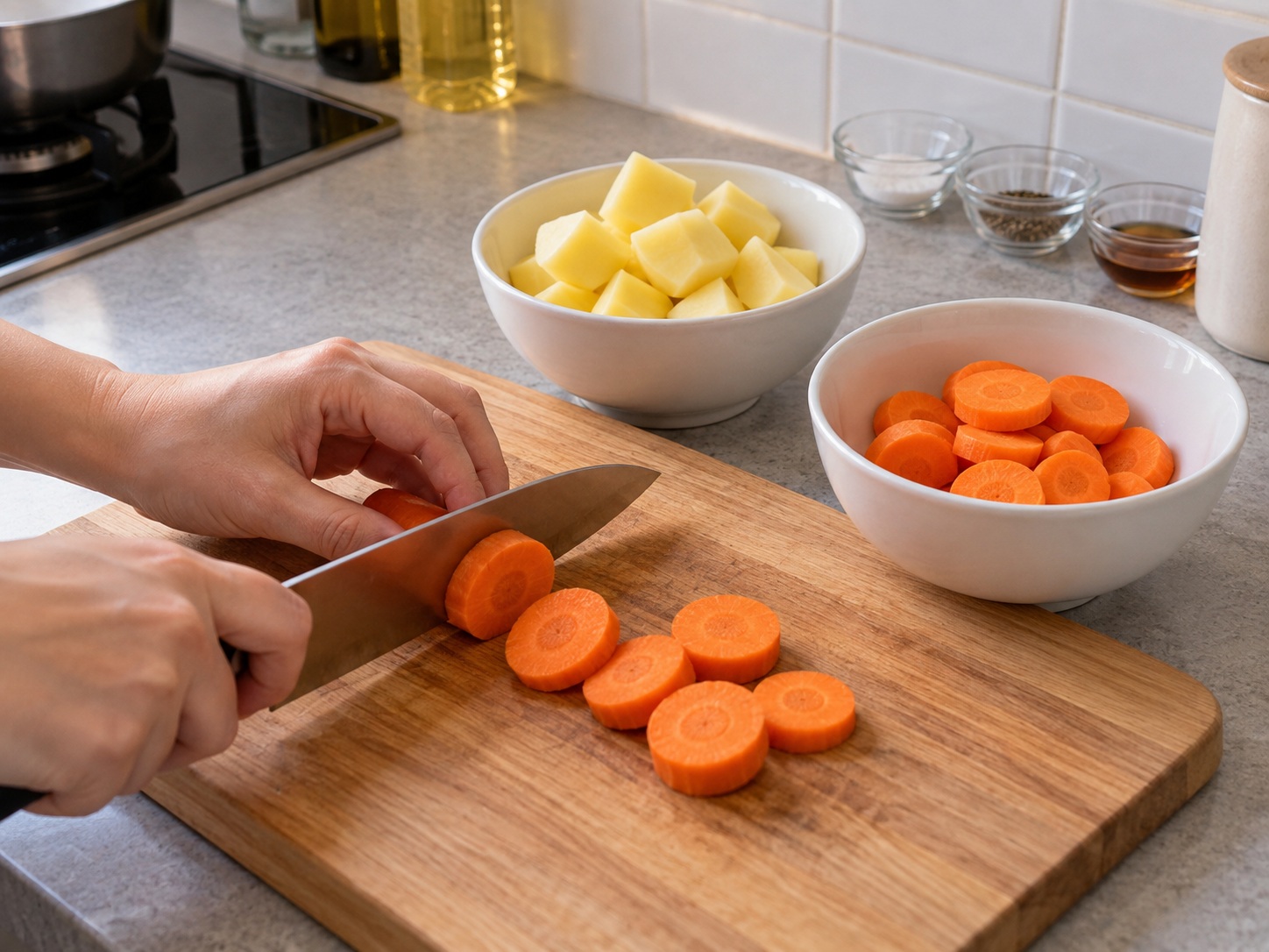 Filipino Chicken Pastel — Cut firm vegetables