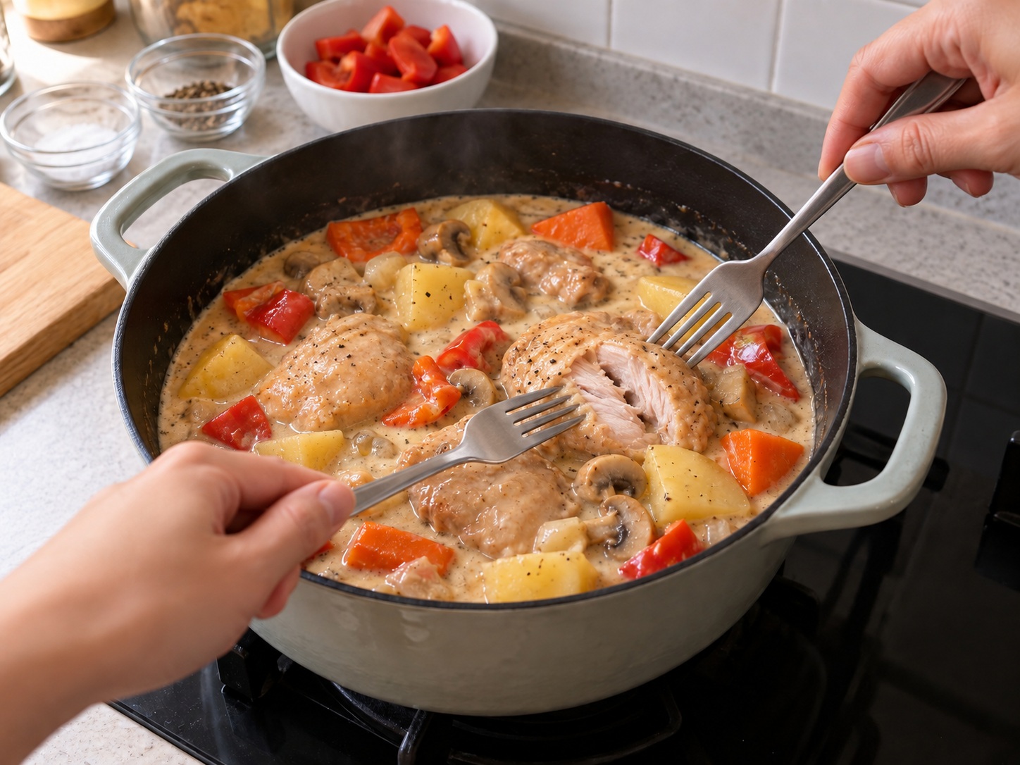Filipino Chicken Pastel — Check doneness