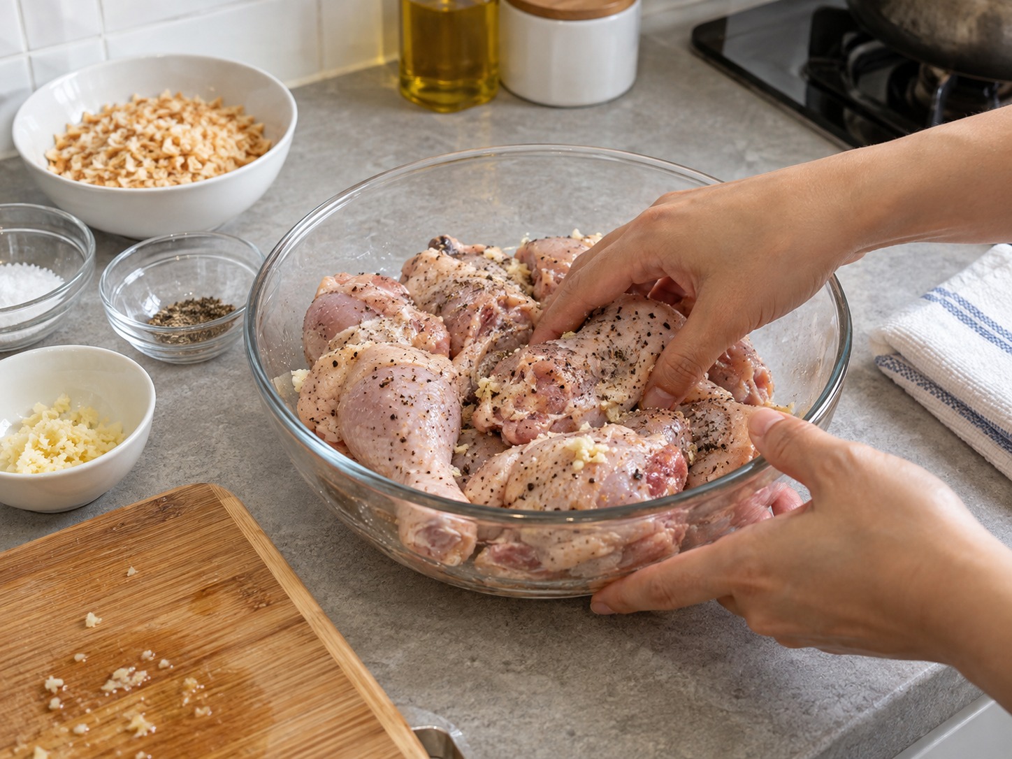 Ayam Piaparan Filipina — Potong dan bumbui