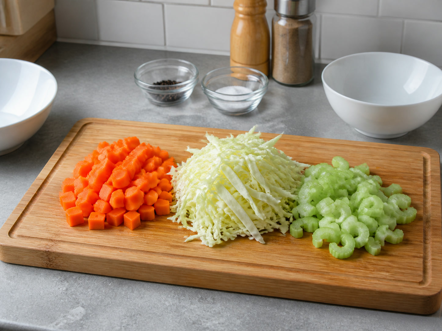 Filipino Chicken Sopas: Cut vegetables