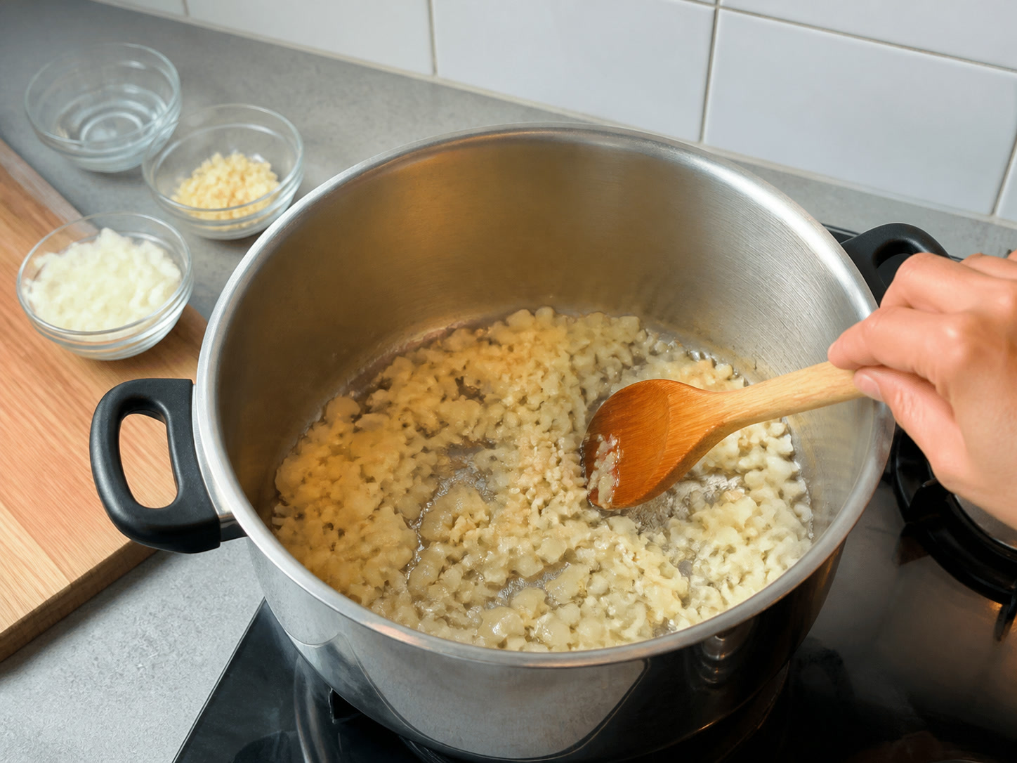 Filipino Chicken Sopas: Sauté aromatics