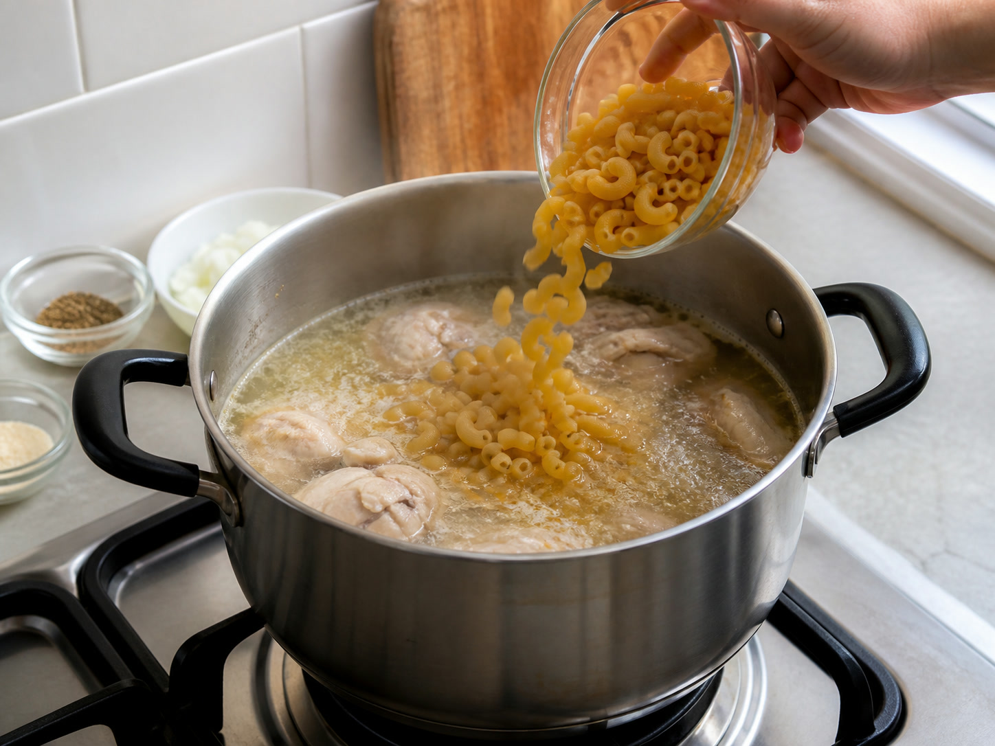 Filipino Chicken Sopas: Cook macaroni