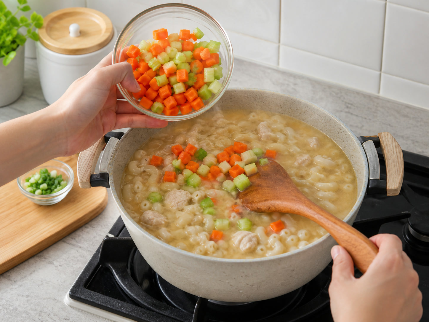 Filipino Chicken Sopas: Add carrot and celery