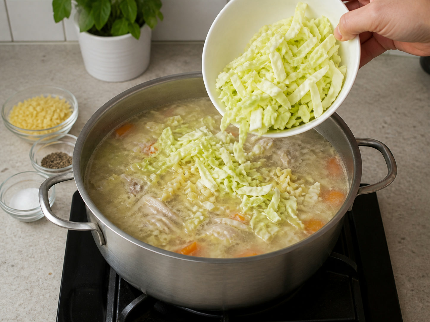 Filipino Chicken Sopas: Add cabbage