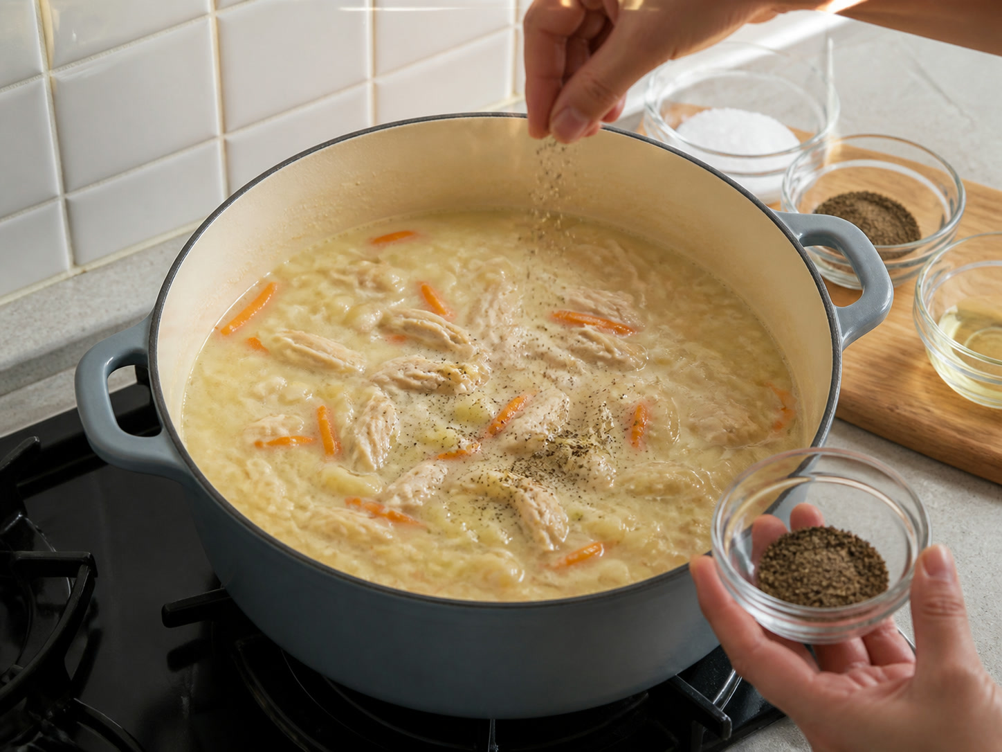 Filipino Chicken Sopas: Season soup