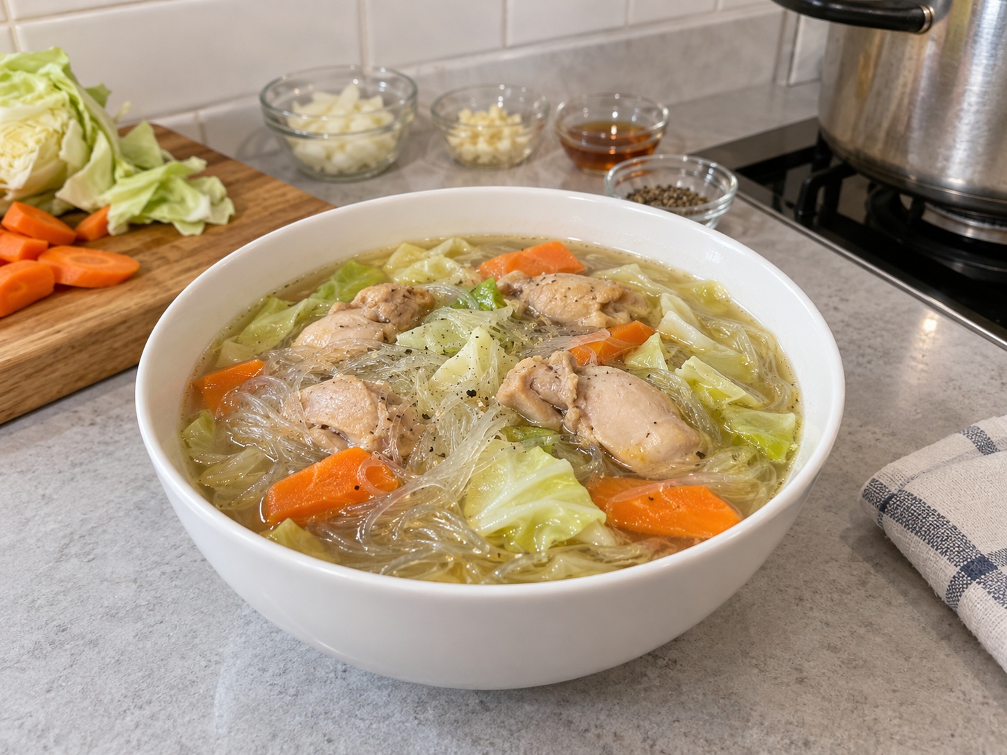 Filipino Chicken Sotanghon Soup — finished dish