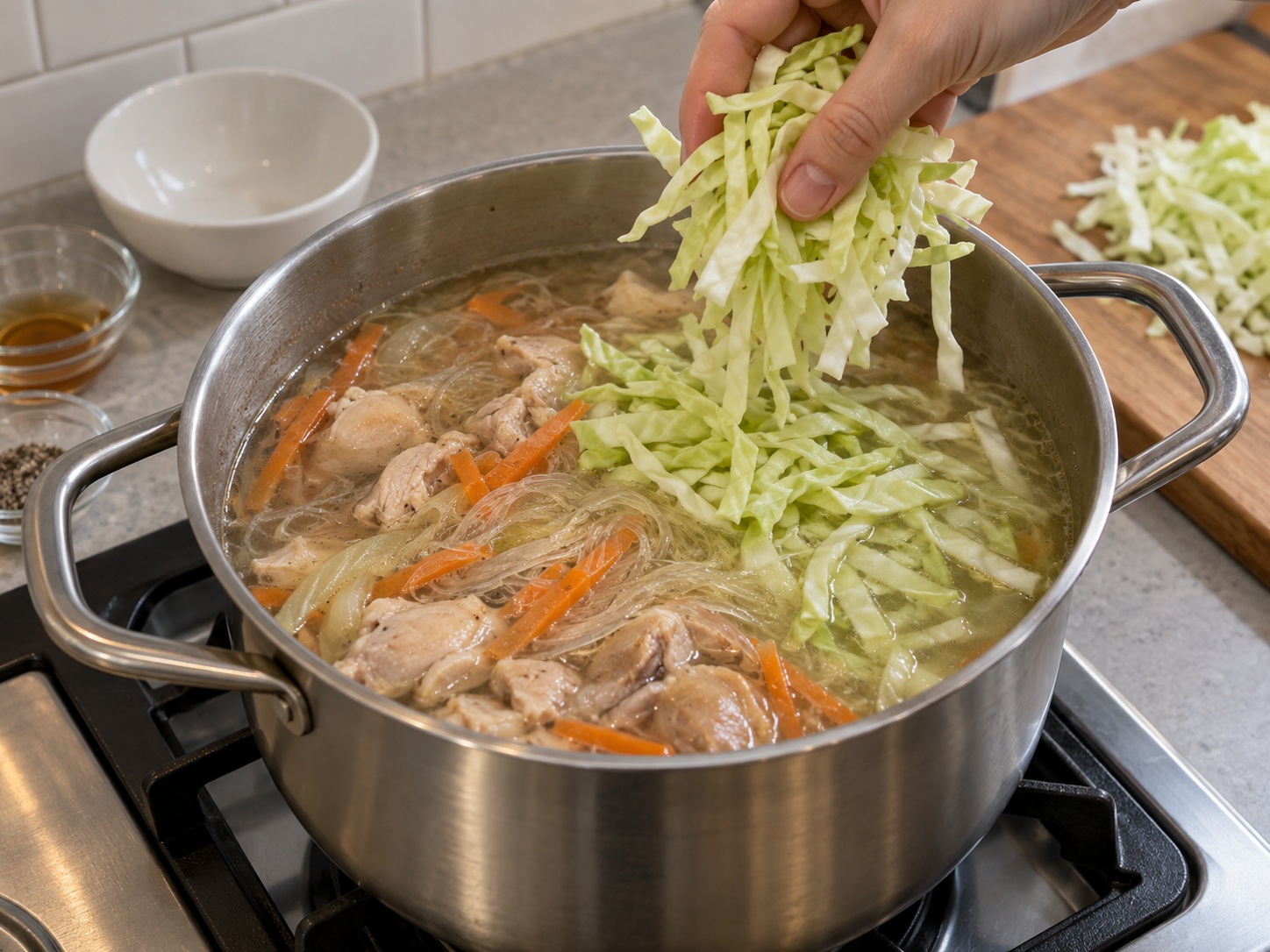 Filipino Chicken Sotanghon Soup — Ilagay ang cabbage
