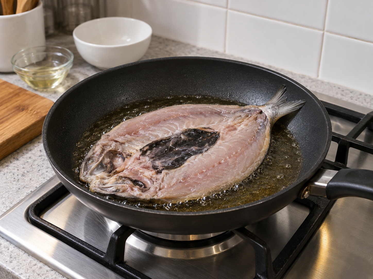 Filipino Daing na Bangus — Cook skin side