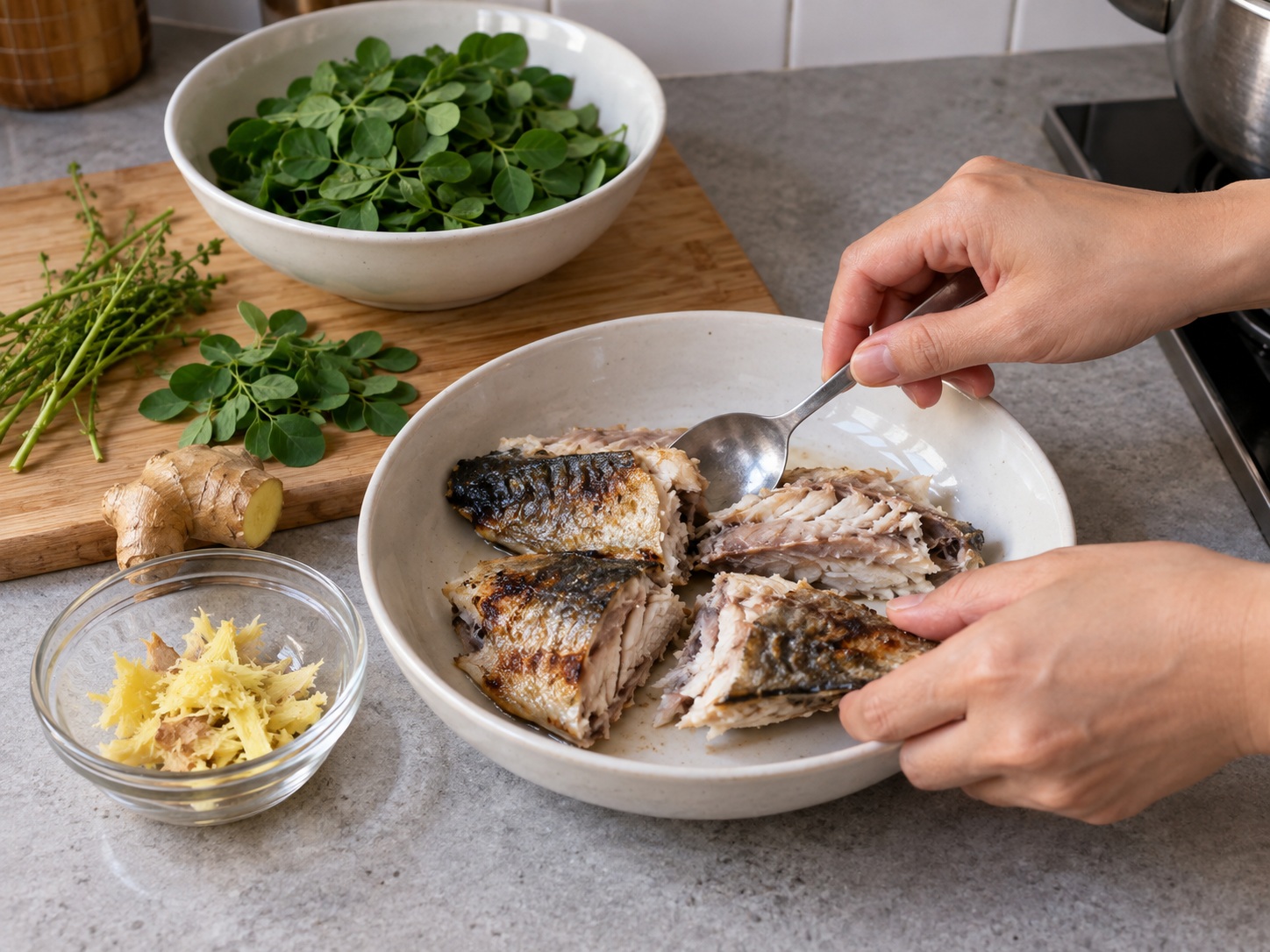Filipino Dinengdeng Vegetable Soup — Prepare fish and leaves