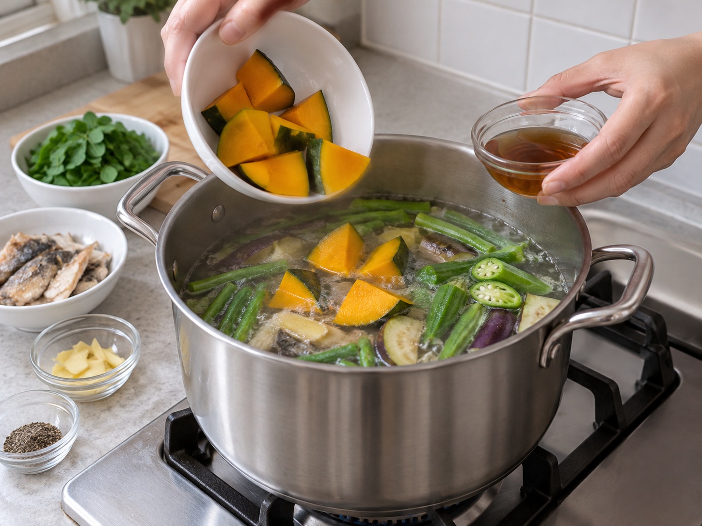 Filipino Dinengdeng Vegetable Soup — Cook squash first