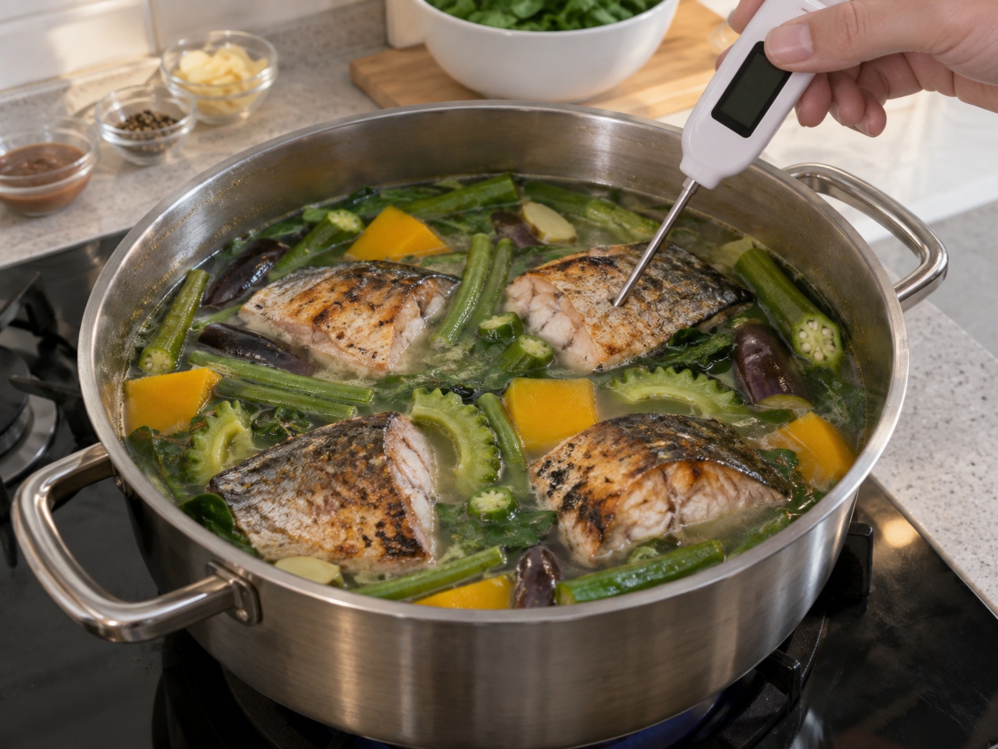 Filipino Dinengdeng Vegetable Soup — Warm the cooked fish