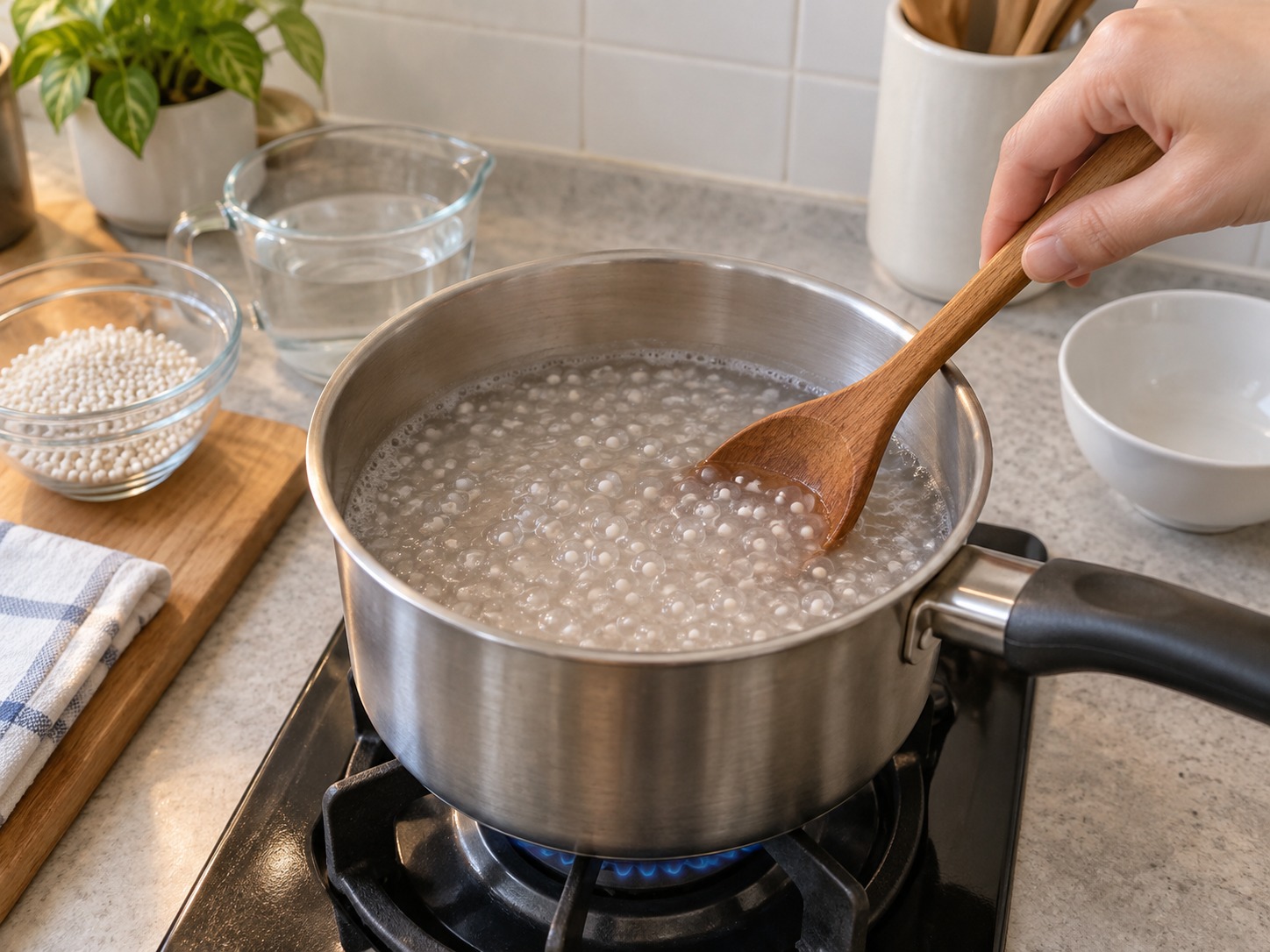 Filipino Ginataang Bilo-Bilo — Part-cook the tapioca