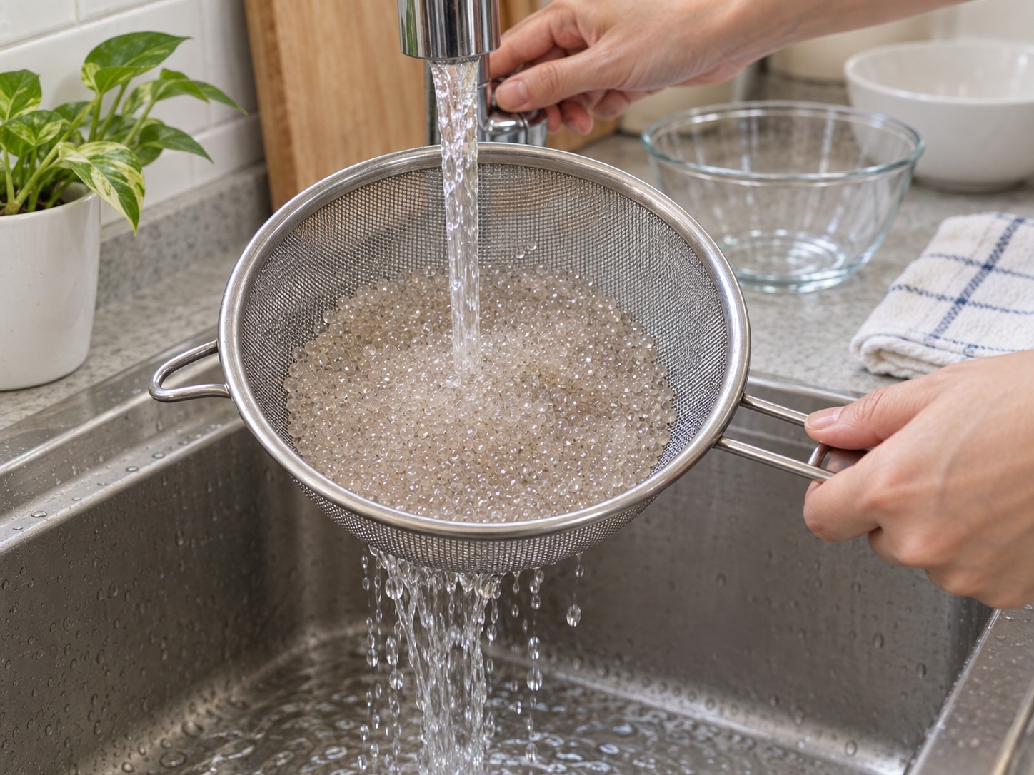Filipino Ginataang Bilo-Bilo — Rinse the cooked tapioca