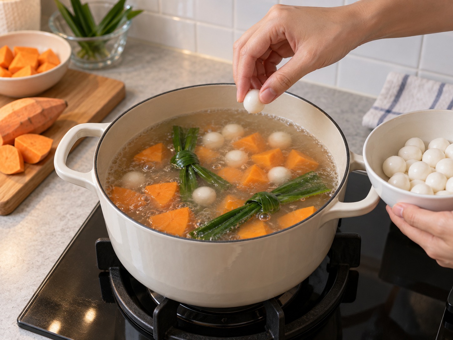 Filipino Ginataang Bilo-Bilo — Add the rice balls separately