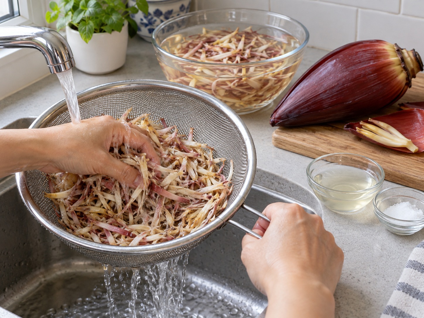 Filipino Ginataang Puso ng Saging — Alisin ang pait