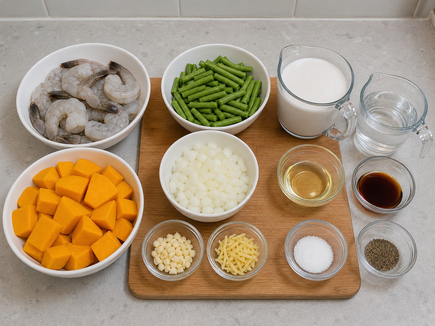 菲律賓椰香南瓜長豆蝦煲 — 材料總覽