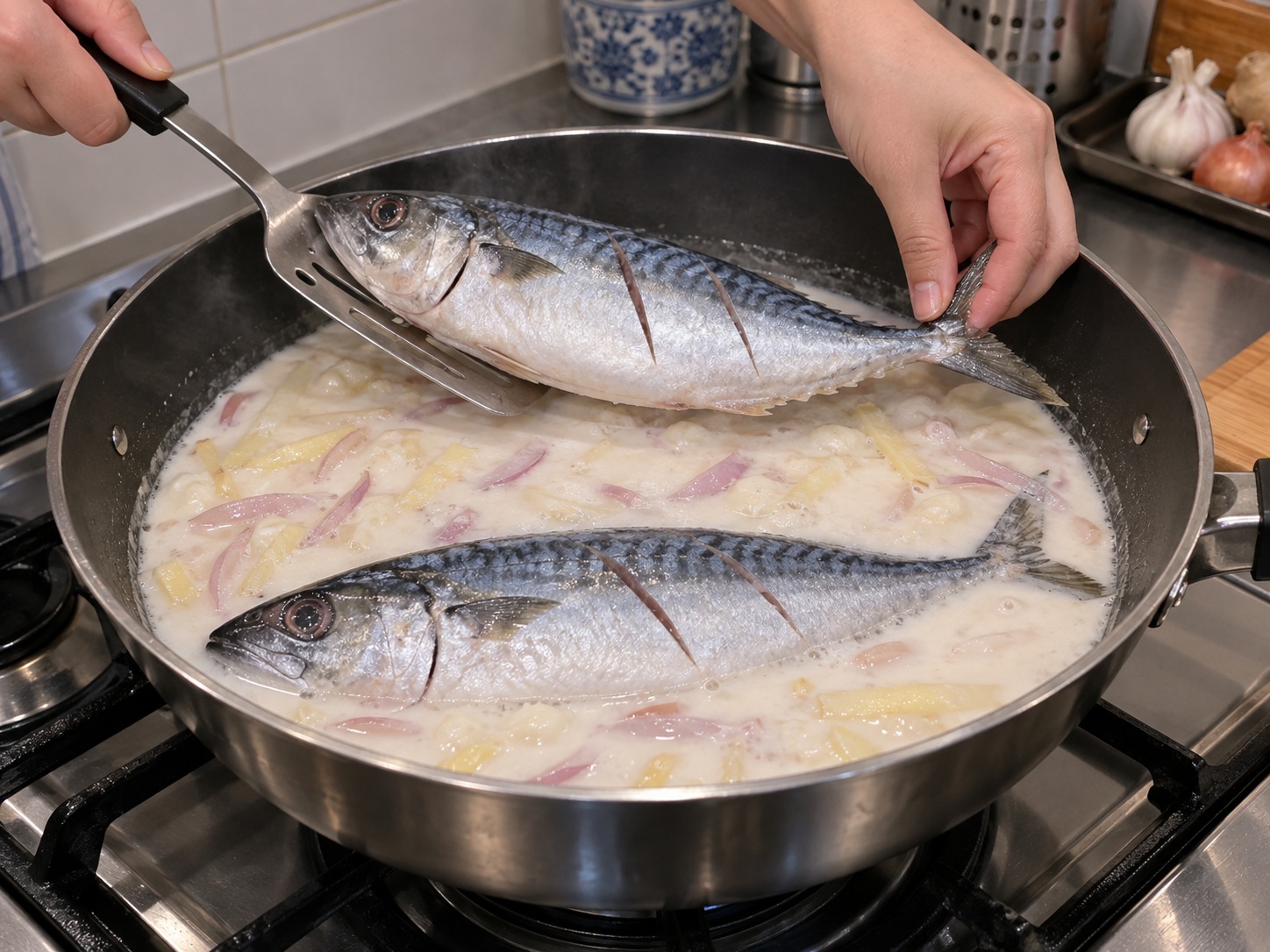 Mackerel sa Gata — Ilagay ang mackerel