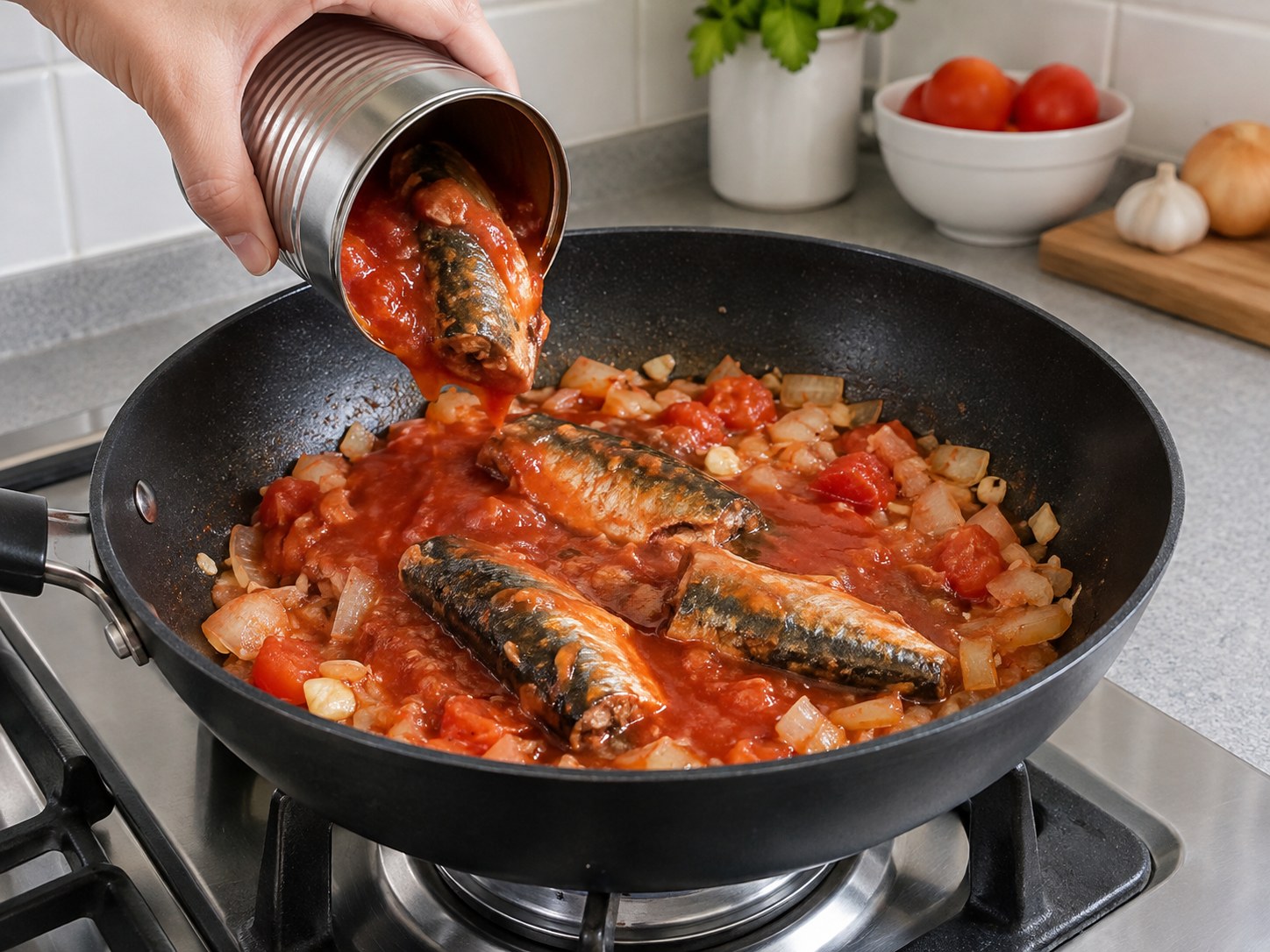 菲律賓沙甸魚炒小白菜 — 加入沙甸魚
