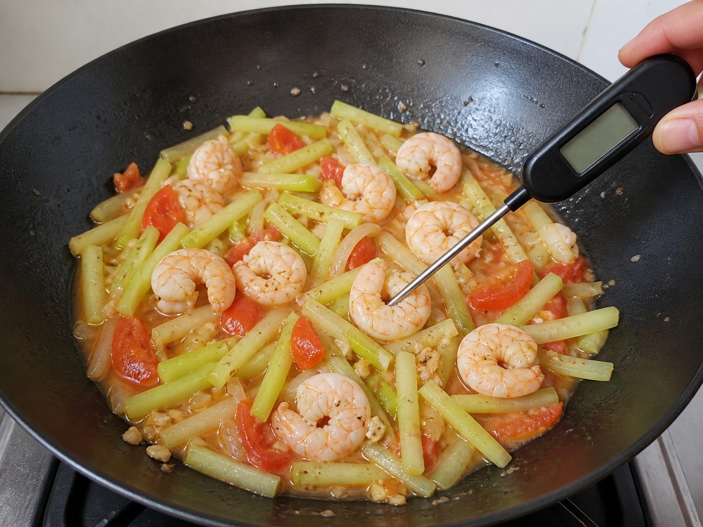 Filipino Sautéed Chayote with Shrimp — Season and cook to 63°C