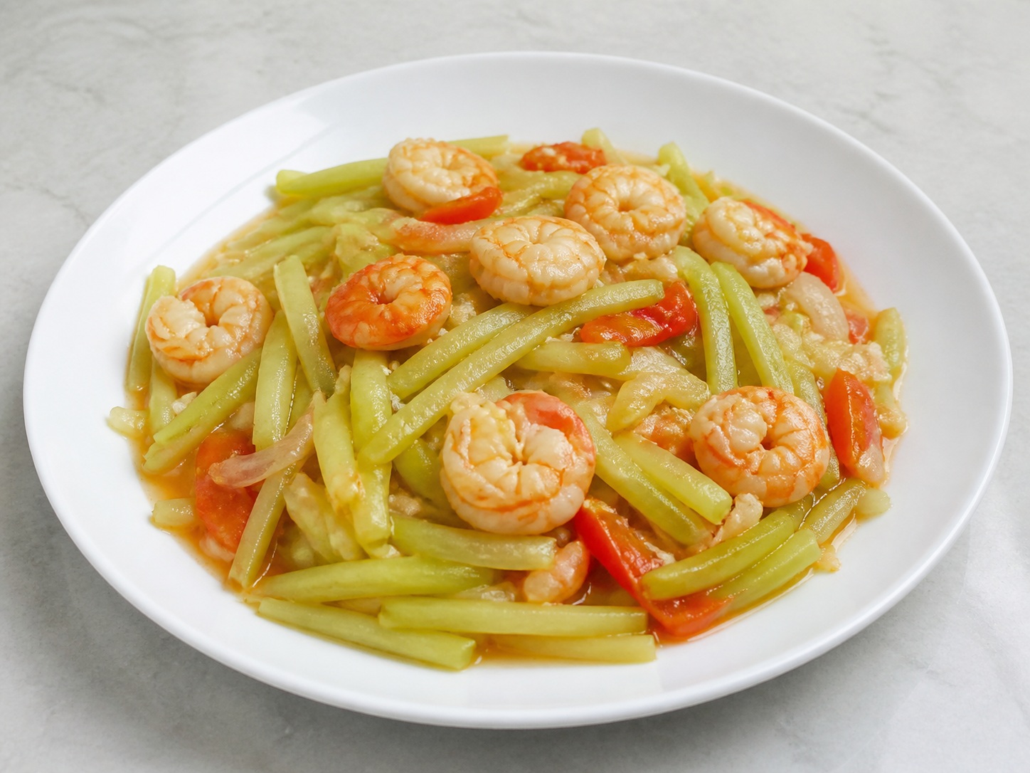 Filipino Sautéed Chayote with Shrimp — Serve