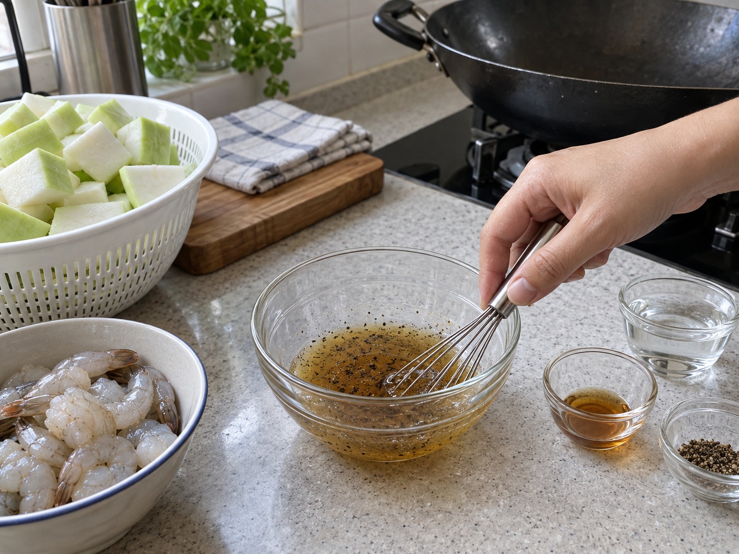 Tumis Opo Udang Filipina — Campur cairan kecap ikan